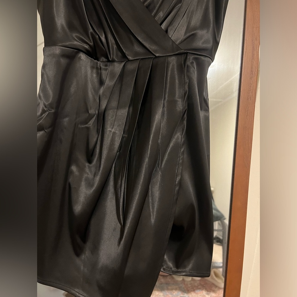 Worn once Lulus Party Mood Black Satin Pleated Romper - Picture 5 of 10